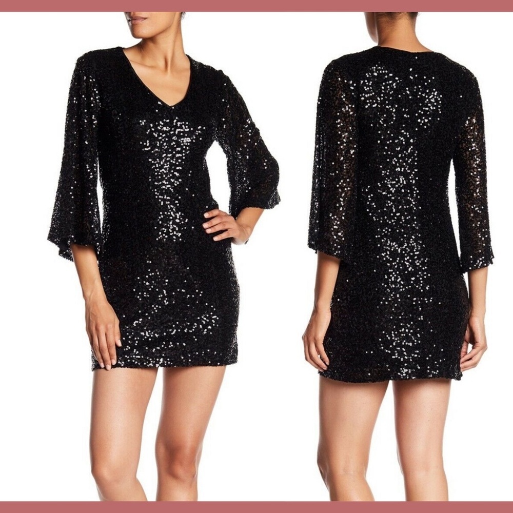 Maggy London Sparkling Black Long Sleeve Dress